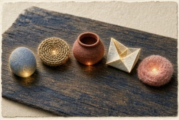 Five tactile objects representing different ways a connection moment can begin