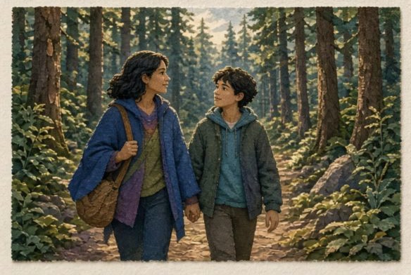 A supportive adult walking alongside a young person rather than leading from ahead