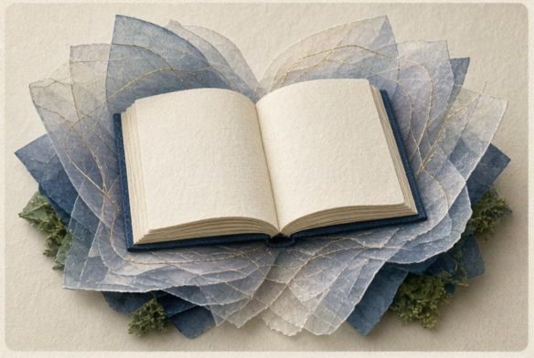 An empty page protected inside layered paper without any personal writing